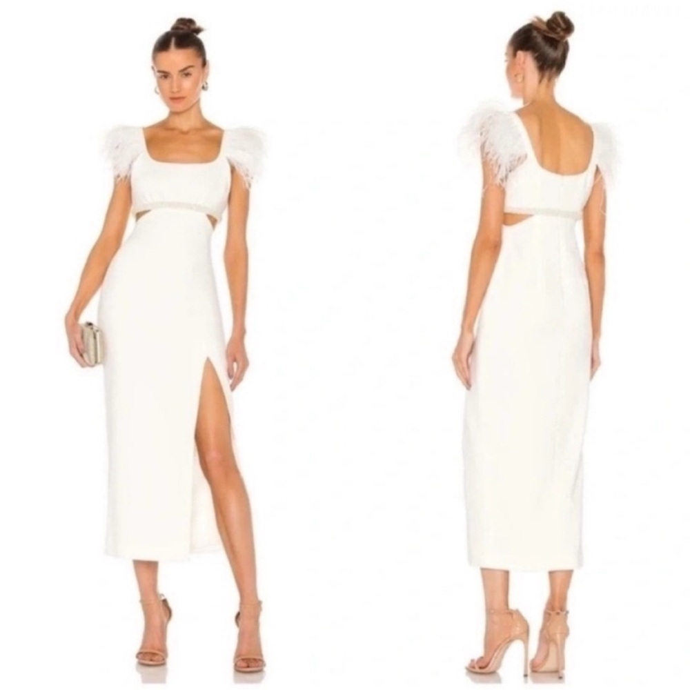 Likely Taliah Feather Midi Gown White